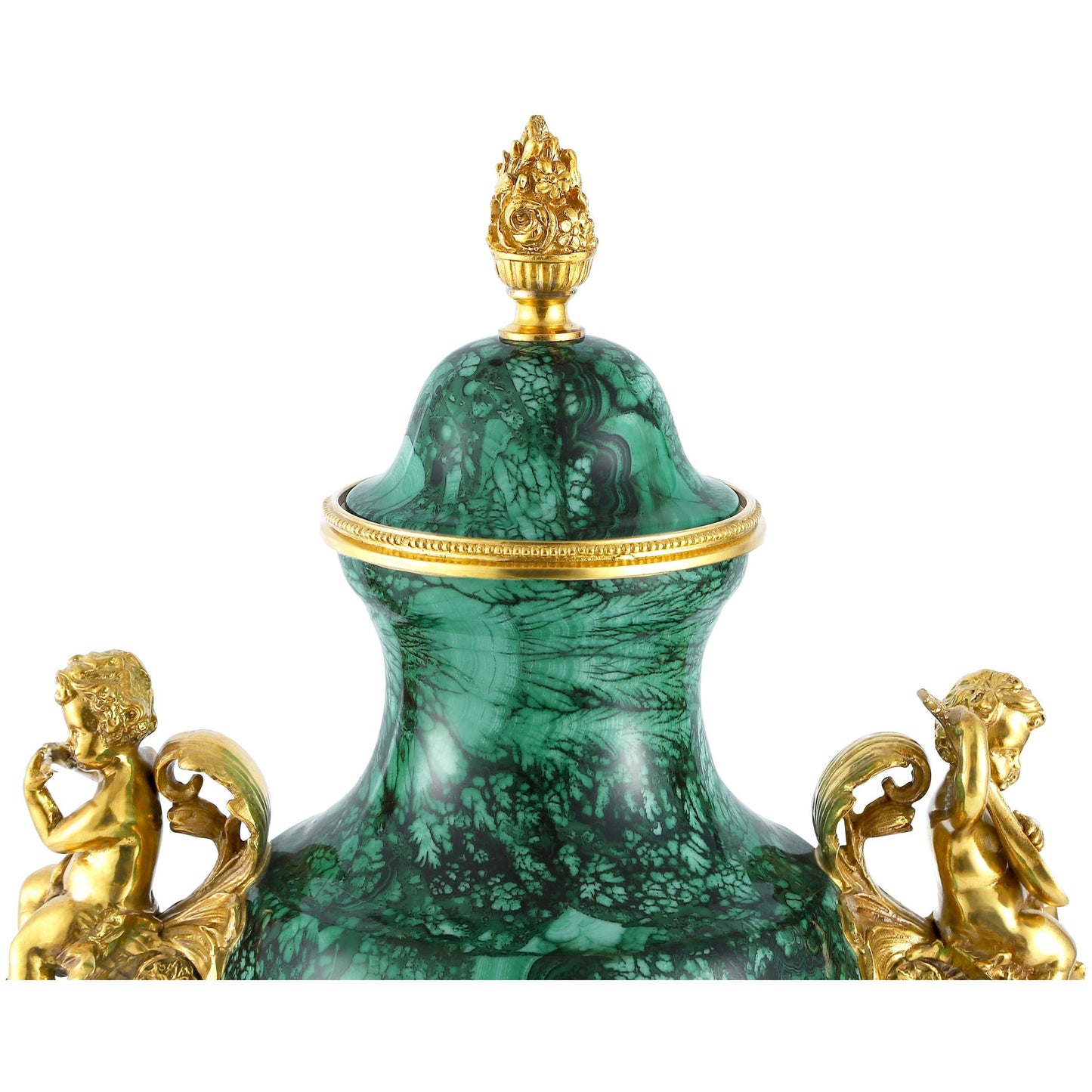 DECOELEVEN ™ Evergreen Louis XV Style Cherub Jar in Classic Green