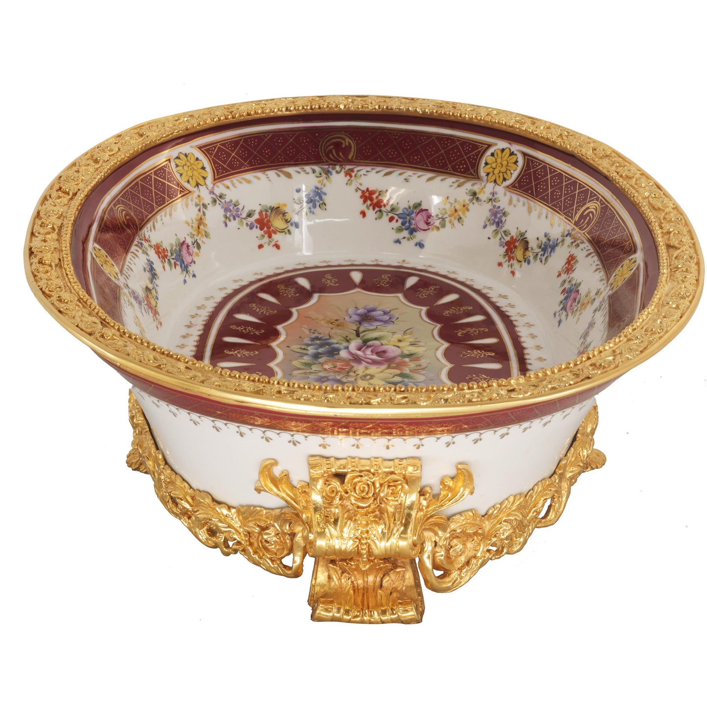 Hand-painted Rococo Porcelain and Bronze Serving Dish