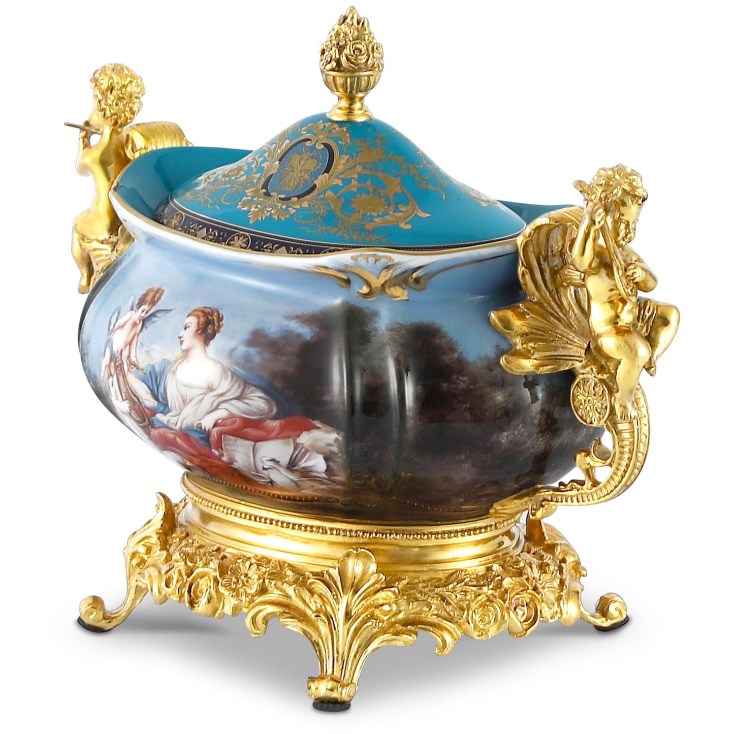 DECOELEVEN ™ Bronze and Porcelain Jar with Cherub Handles