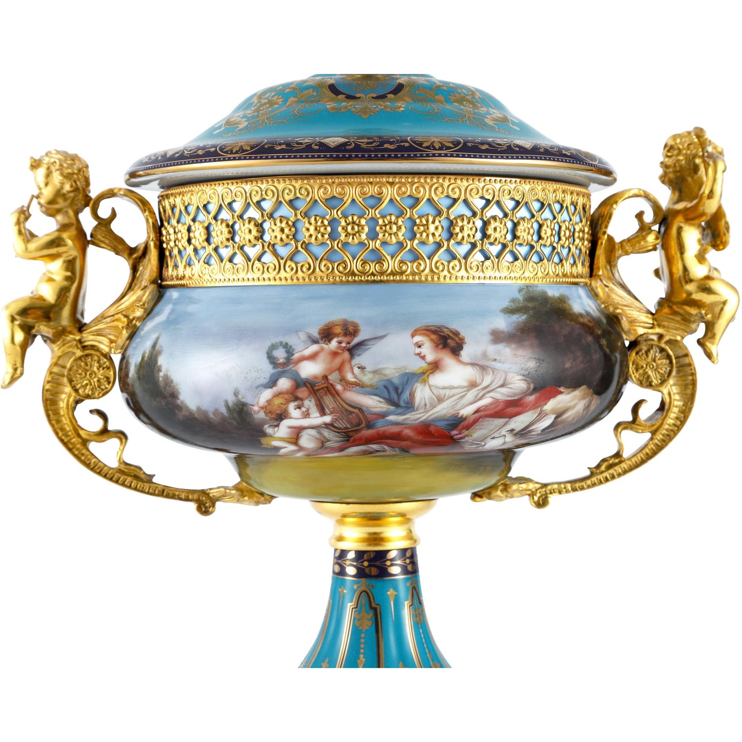 DECOELEVEN ™ Cherub Porcelain and Bronze Jar