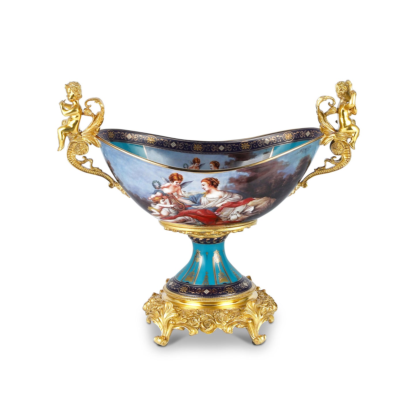 DECOELEVEN ™ Cherub Porcelain and Bronze Fruit Bowl