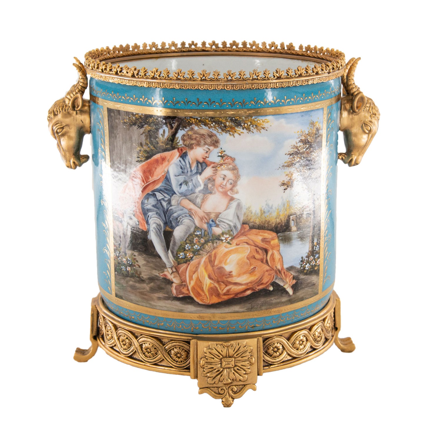 Bronze and Hand-painted Porcelain Wine Chiller