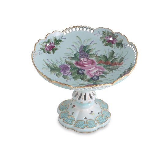 Hand-Painted Elevated Floral Serving Bowl