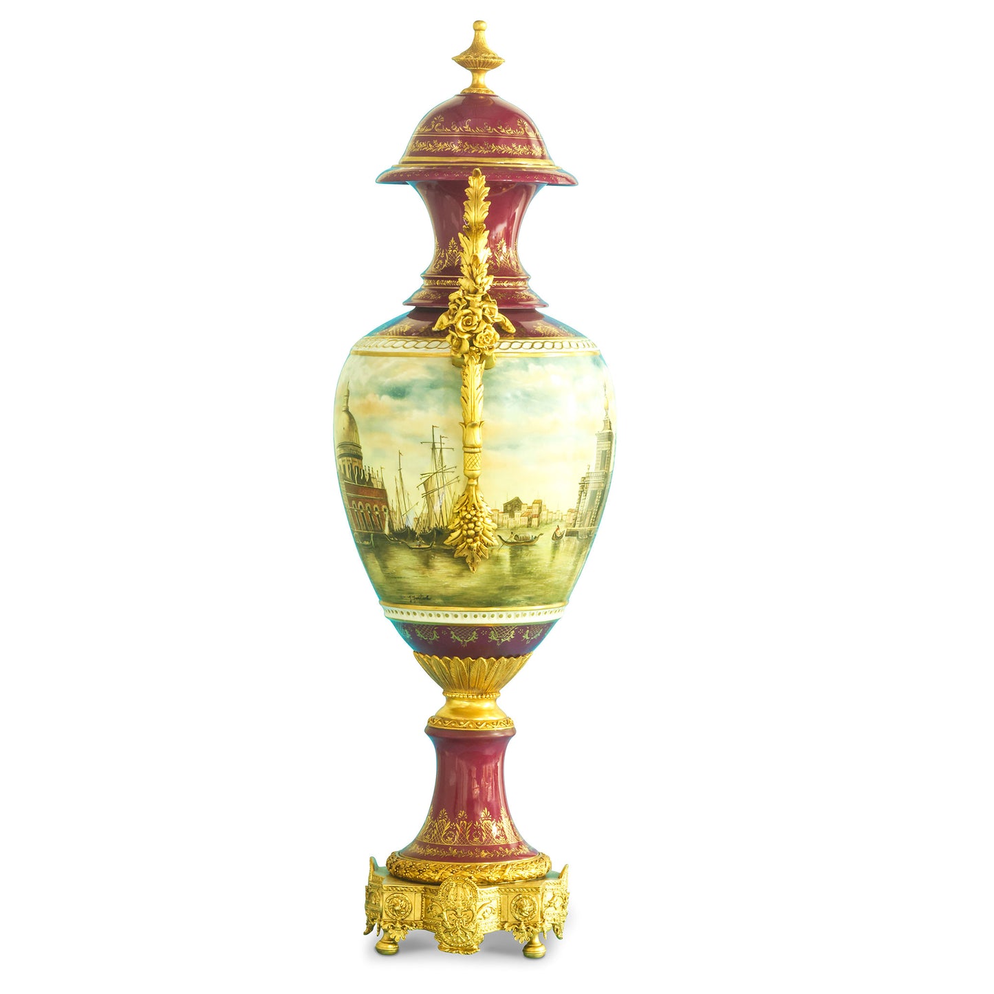Hand-Painted Rococo Scenic Motif Venetian Porcelain Vase