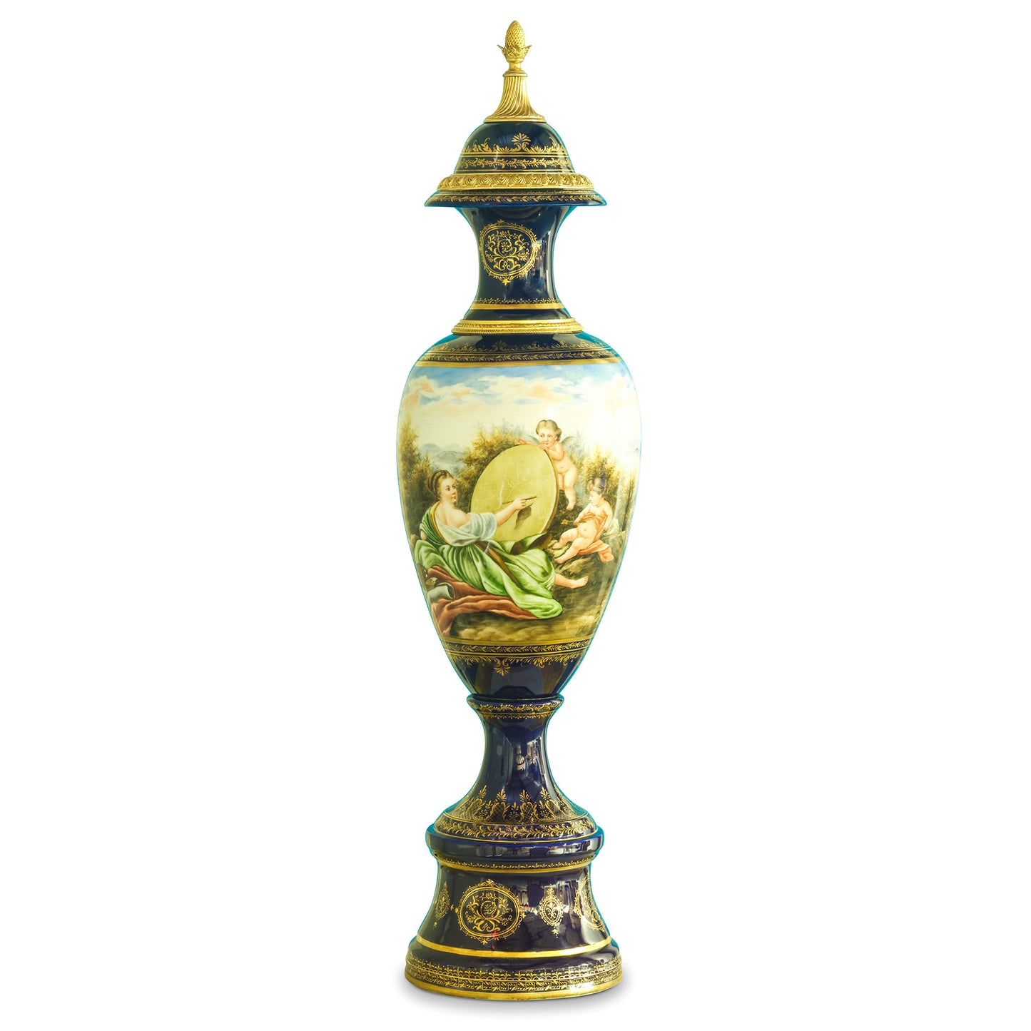 Hand-Painted Cherub In Nature Porcelain Jar With Lid