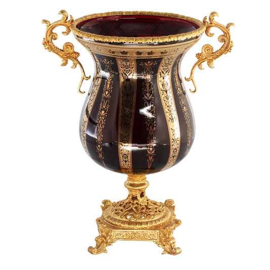 Glass Brown Vase with Bronze