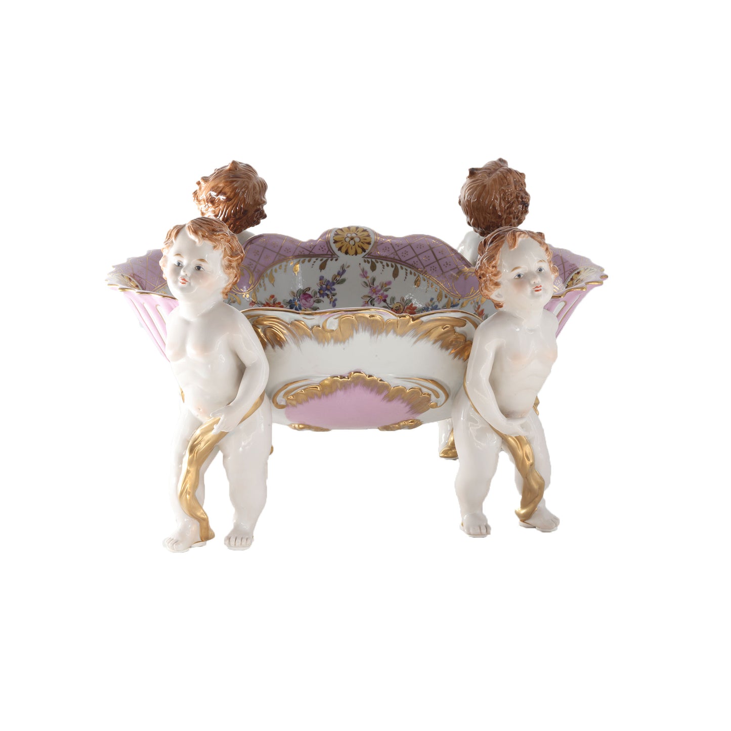 Hand-painted Four Cherub Pulling in Pink