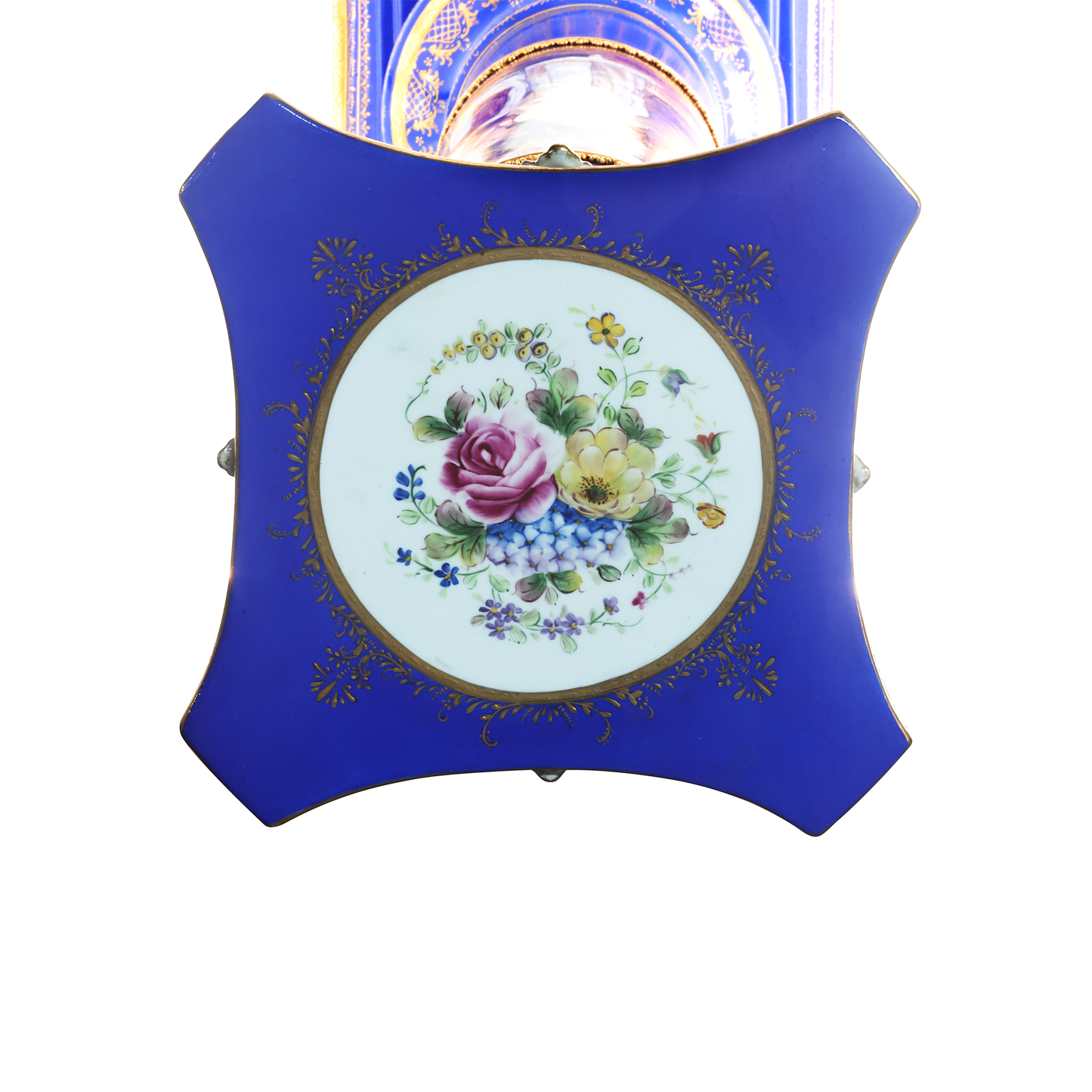 Baroque Style Porcelain Hand-Painted Pedestals in Blue