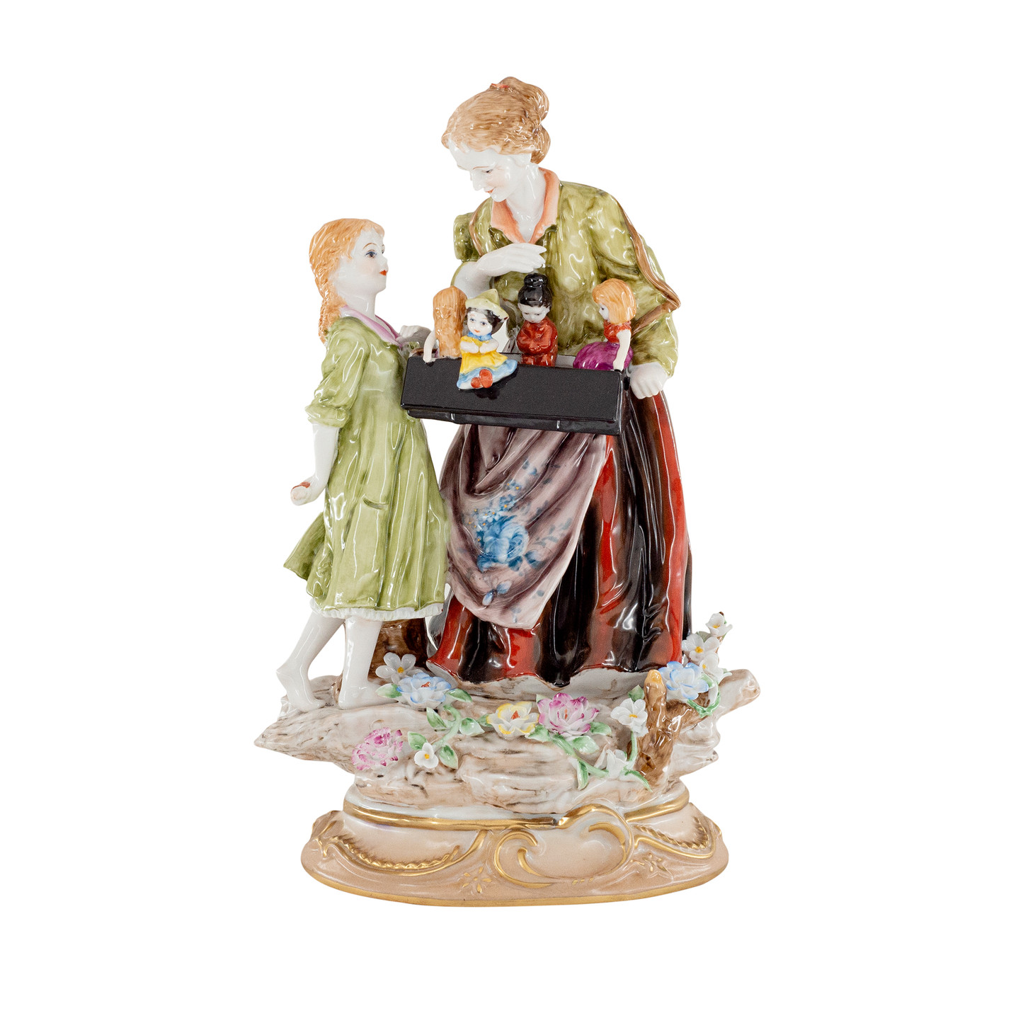 Lady Puppeteer and Child Porcelain Figurine
