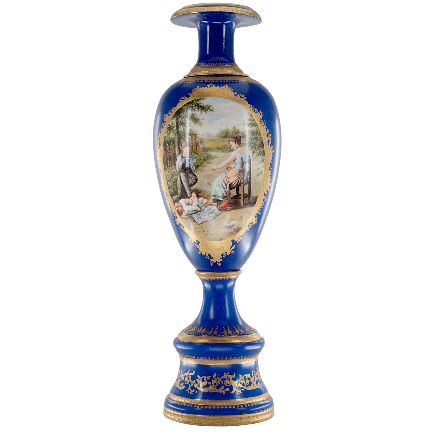 Rococo Style Vase with Hand-Painted Motif