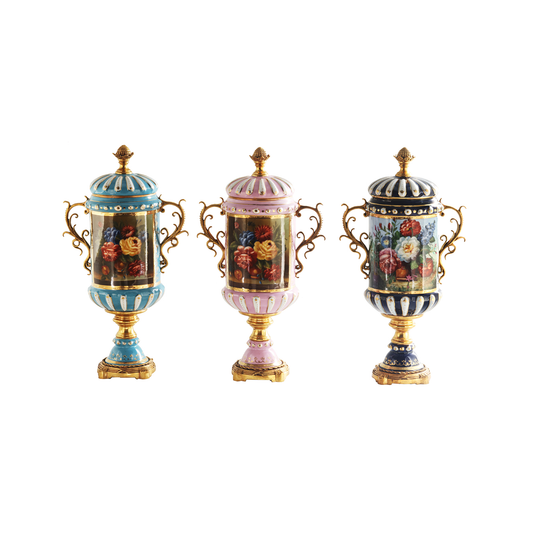 Hand-painted Baroque Floral Motif Jar Collection