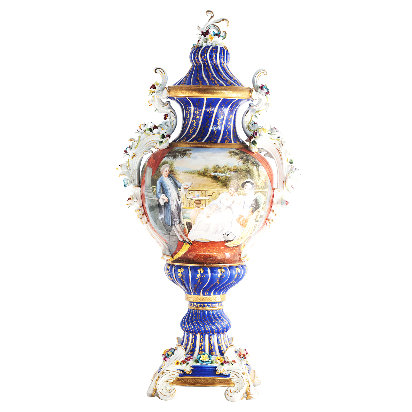 Hand-painted Rococo Porcelain Flower Handle Urn