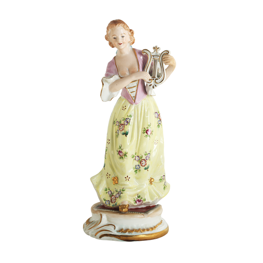 Hand-painted Lady With Harp Figurine