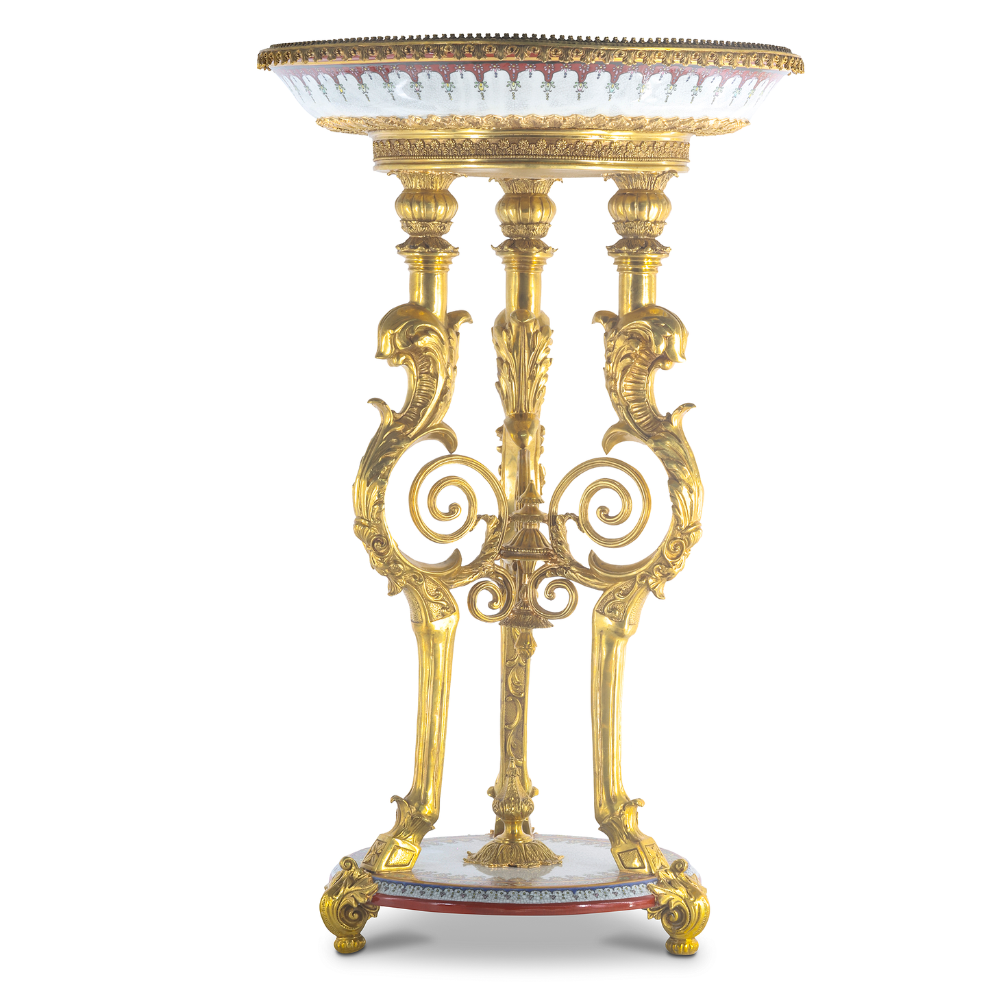 Rococo Bronze & Porcelain Hand-painted Pedestal With Floral Motif