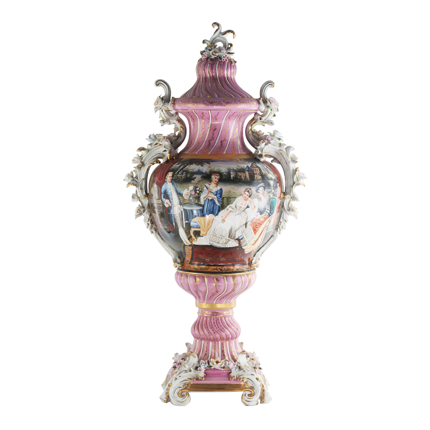 Rococo Hand-painted Porcelain Flower Handle Urn