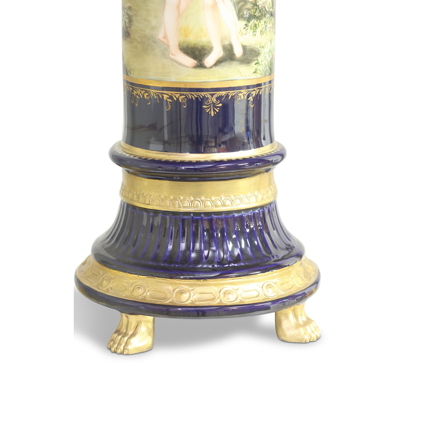 Hand-painted Flower Pot On Pedestal in Blue