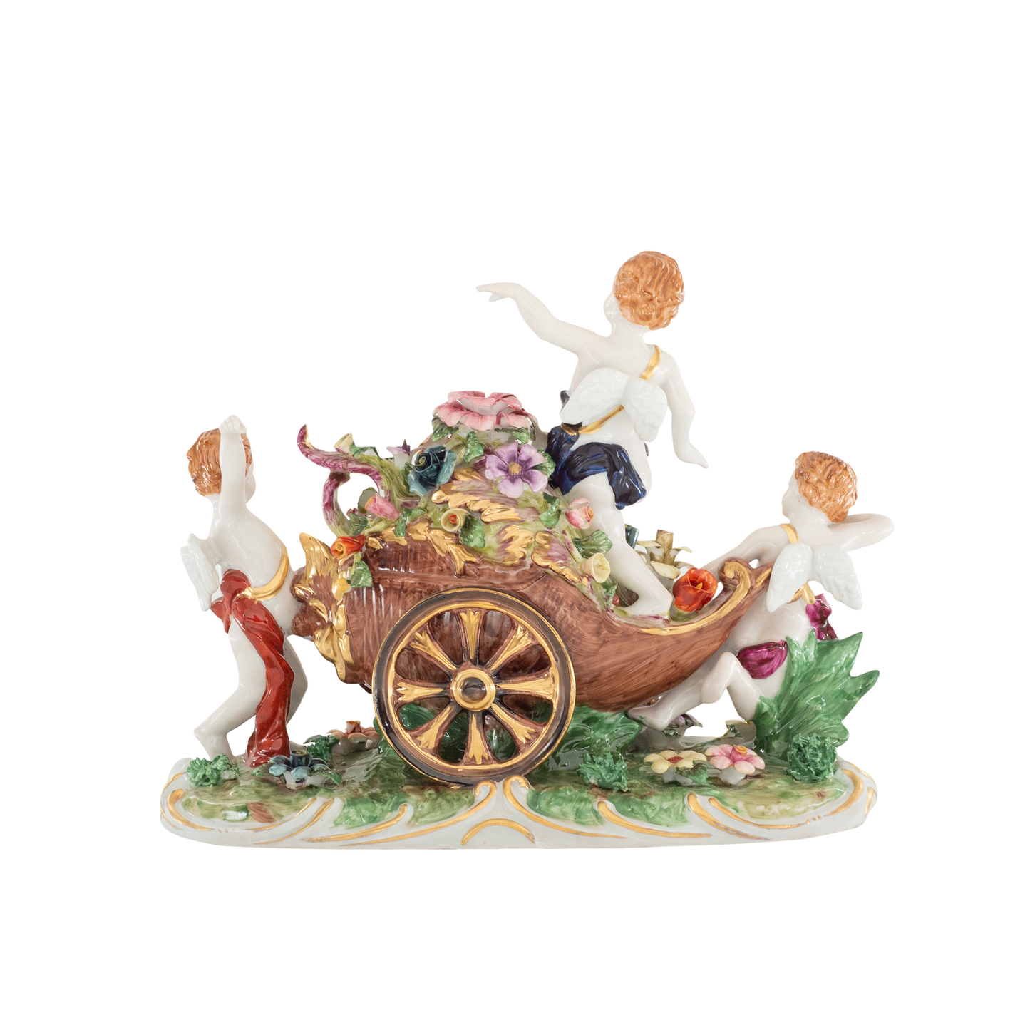 Cherubs In A Wagon Porcelain Figurine