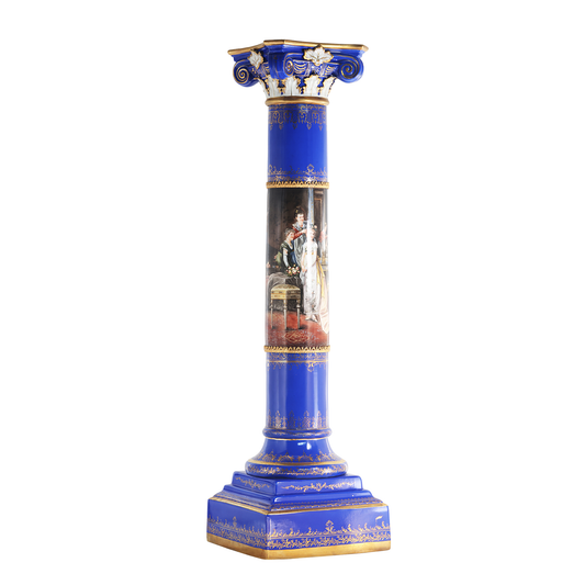 Baroque Style Porcelain Hand-Painted Pedestals in Blue