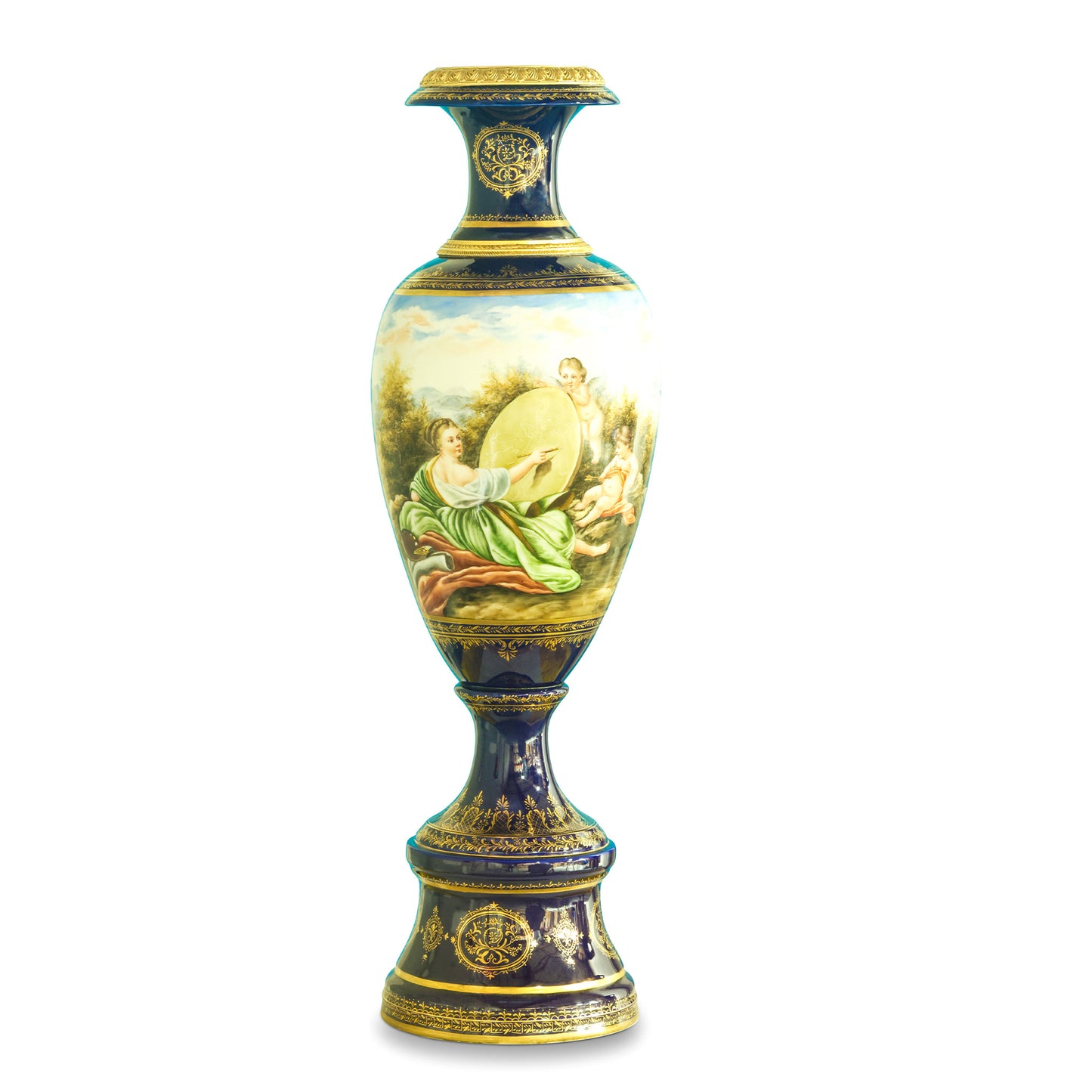 Hand-Painted Cherub In Nature Porcelain Jar With Lid