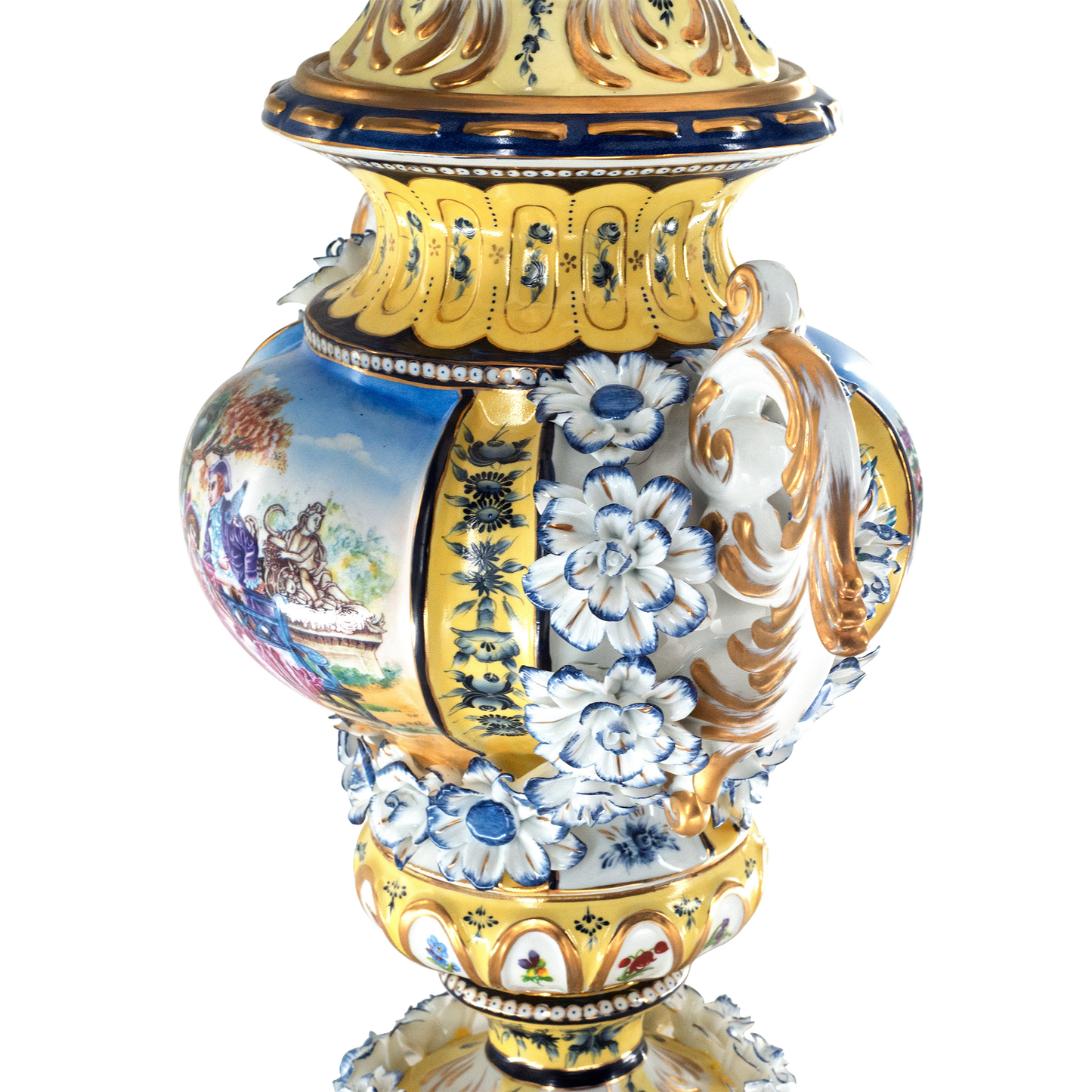 Rococo Hand-painted Three Dimensional Porcelain Flower Urn