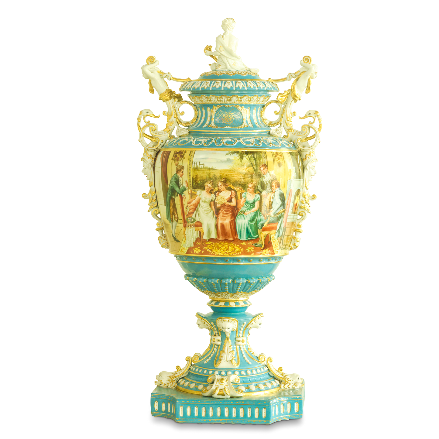 Hand-Painted Ornate Handle Society Vase