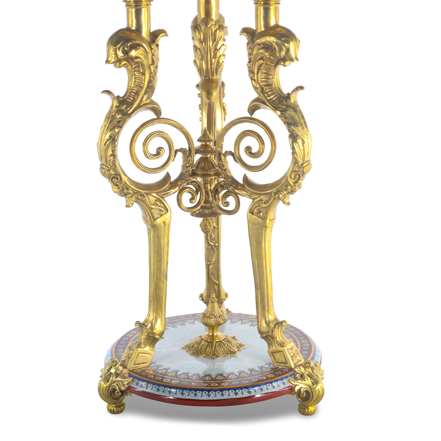 Rococo Bronze & Porcelain Hand-painted Pedestal With Floral Motif