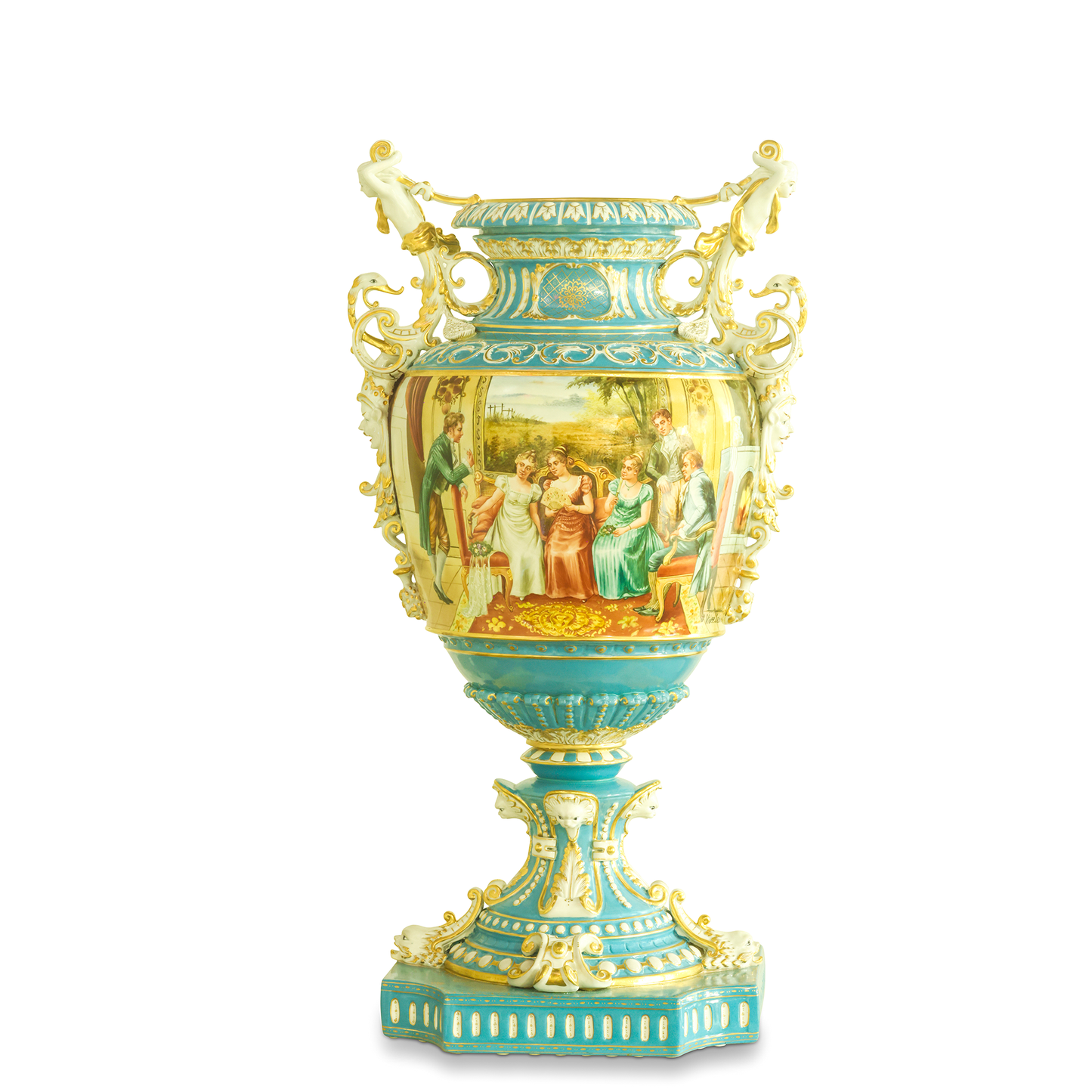 Hand-Painted Ornate Handle Society Vase