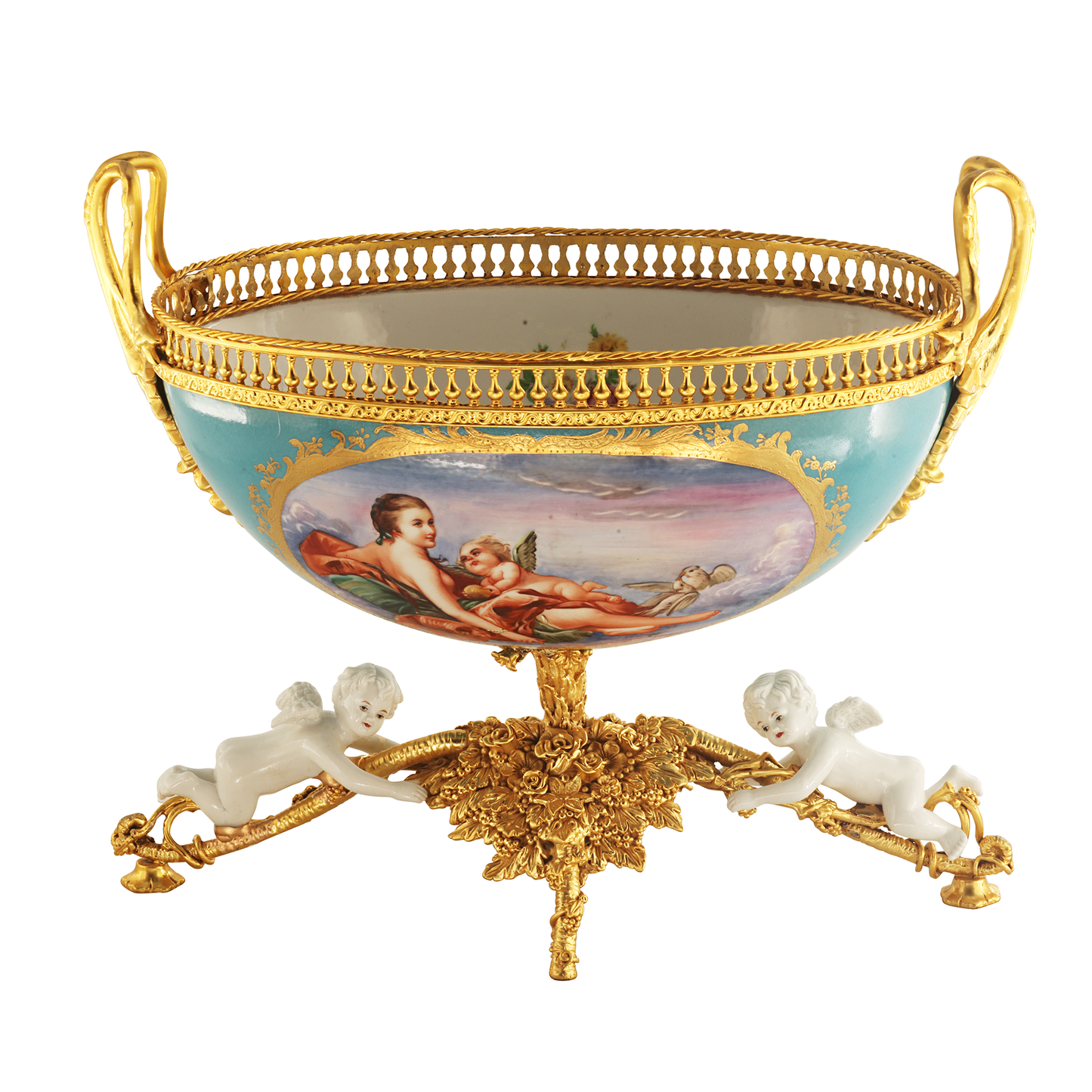 Romantic Porcelain and Bronze Serving Bowl