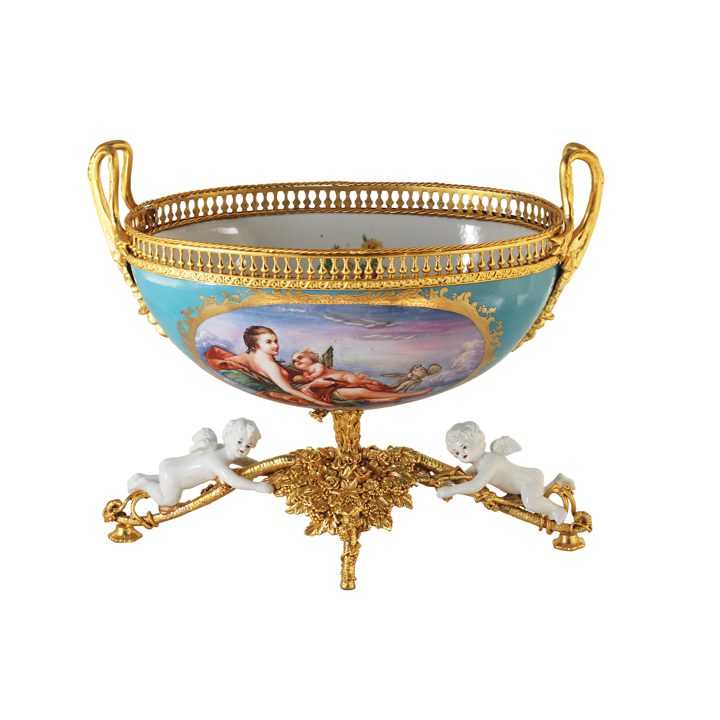 Romantic Porcelain and Bronze Serving Bowl