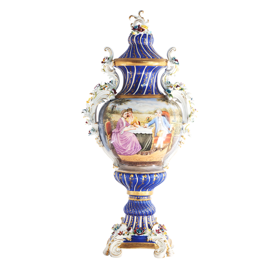 Hand-painted Rococo Porcelain Flower Handle Urn